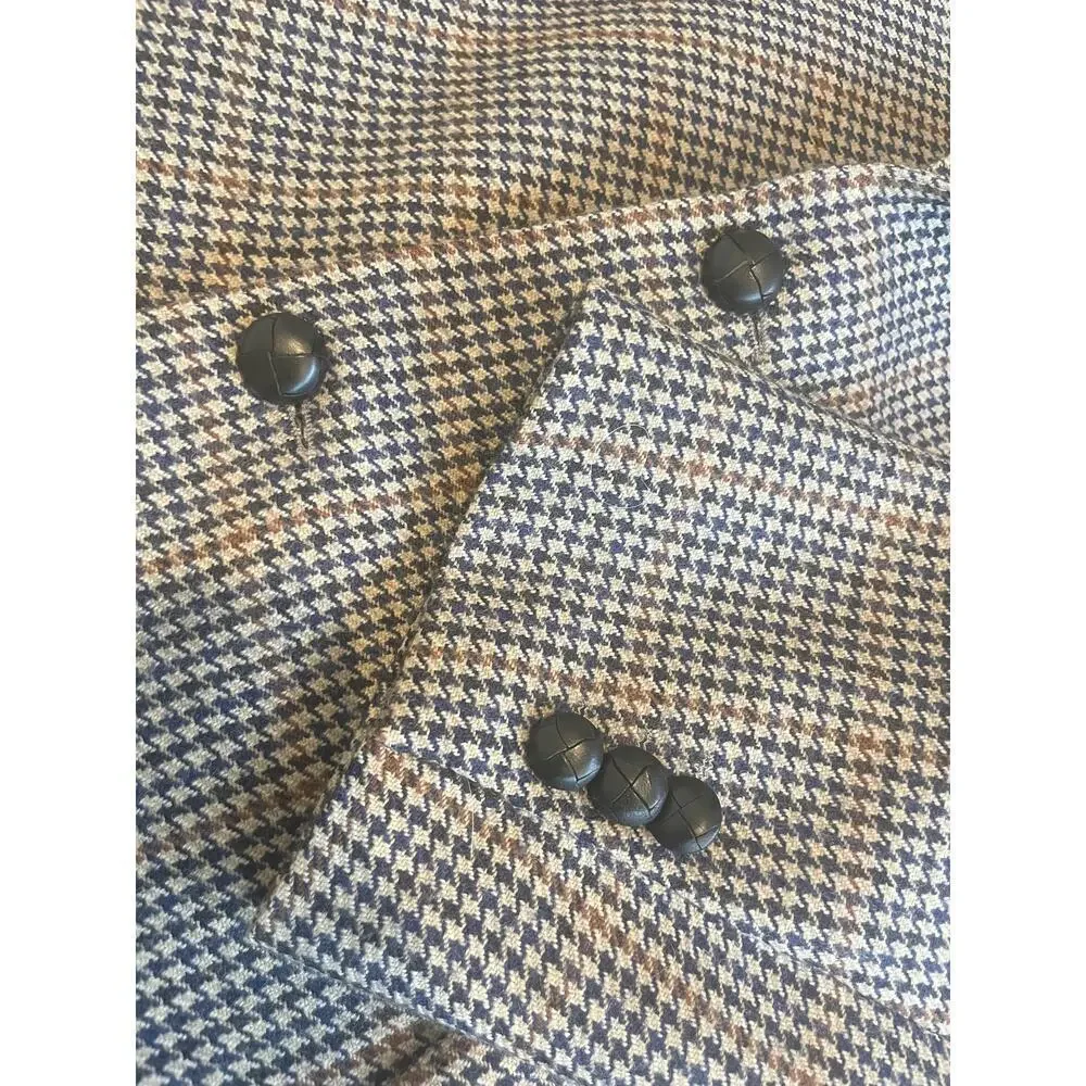 Eduard Pelger Pure New Wool Houndstooth Blazer‎ Sport Coat Brown Blue Mens